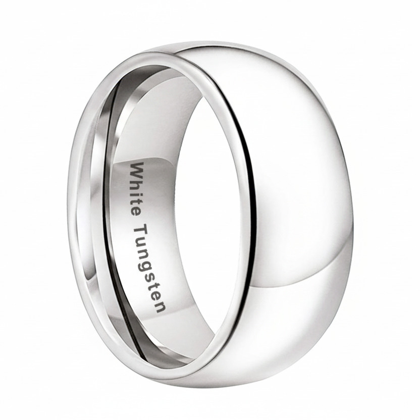 10mm White Tungsten Engagement Ring Comfort Fit
