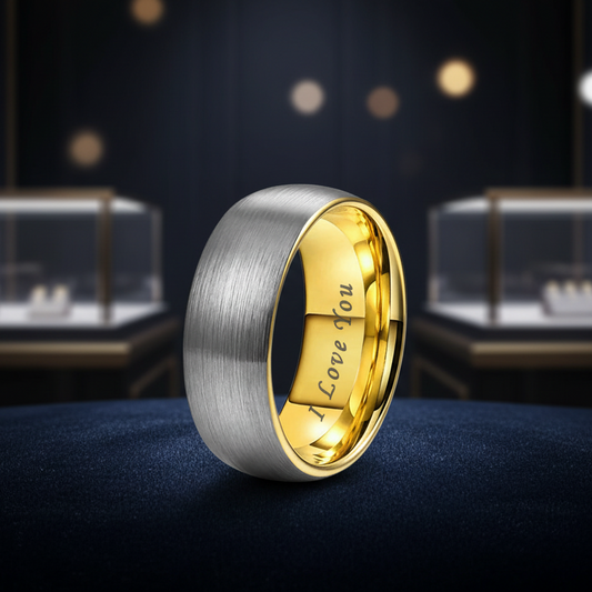 10mm gold and silver Tungsten Ring I Love You Engraved