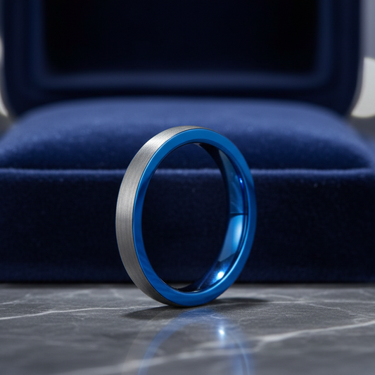 3mm Silver and Blue Tungsten Engagement Ring