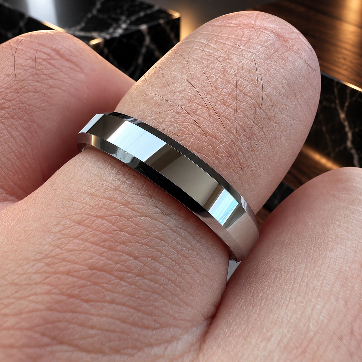 4mm Beveled Polished Tungsten Carbide Ring