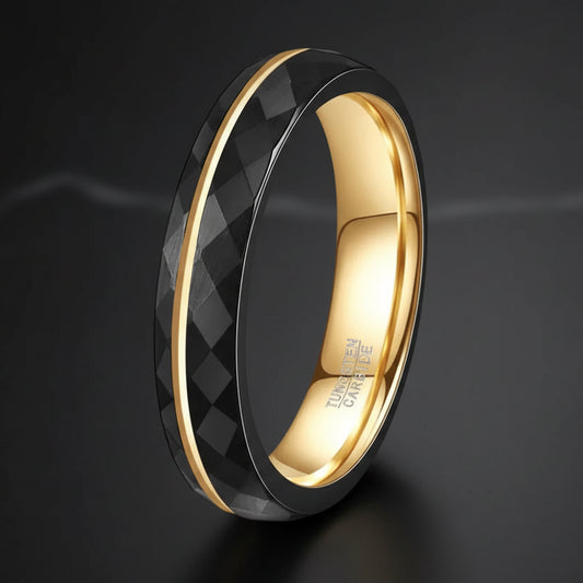 4mm Black Tungsten Ring with Gold Groove