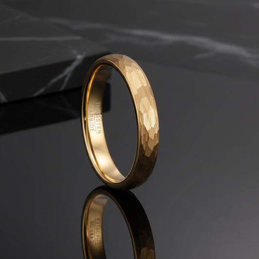 4mm Gold Hammered Tungsten Carbide Ring