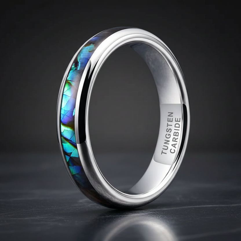 4mm Tungsten Carbide Ring With Abalone Shell Inlay