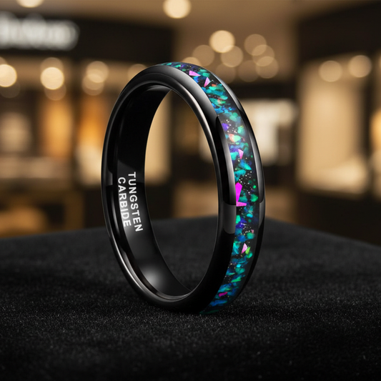 4mm Tungsten Carbide Ring With Galaxy Opal Inlay