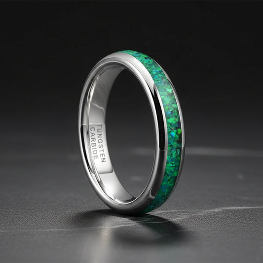 4mm Tungsten Ring With Genuine Green Opal Inlay