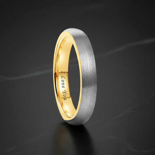 4mm Gold and Silver Tungsten Ring I Love You Engraved