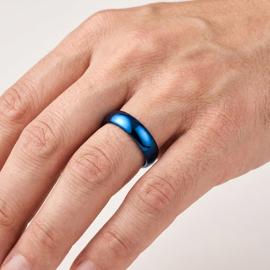 5mm Blue Tungsten Ring with Domed Polished Finish