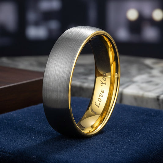 5mm Gold and Silver Tungsten Ring I Love You Engraved
