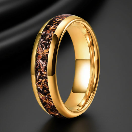 6MM Dome Tungsten Wedding Band with Blacksand & Copper Inlay