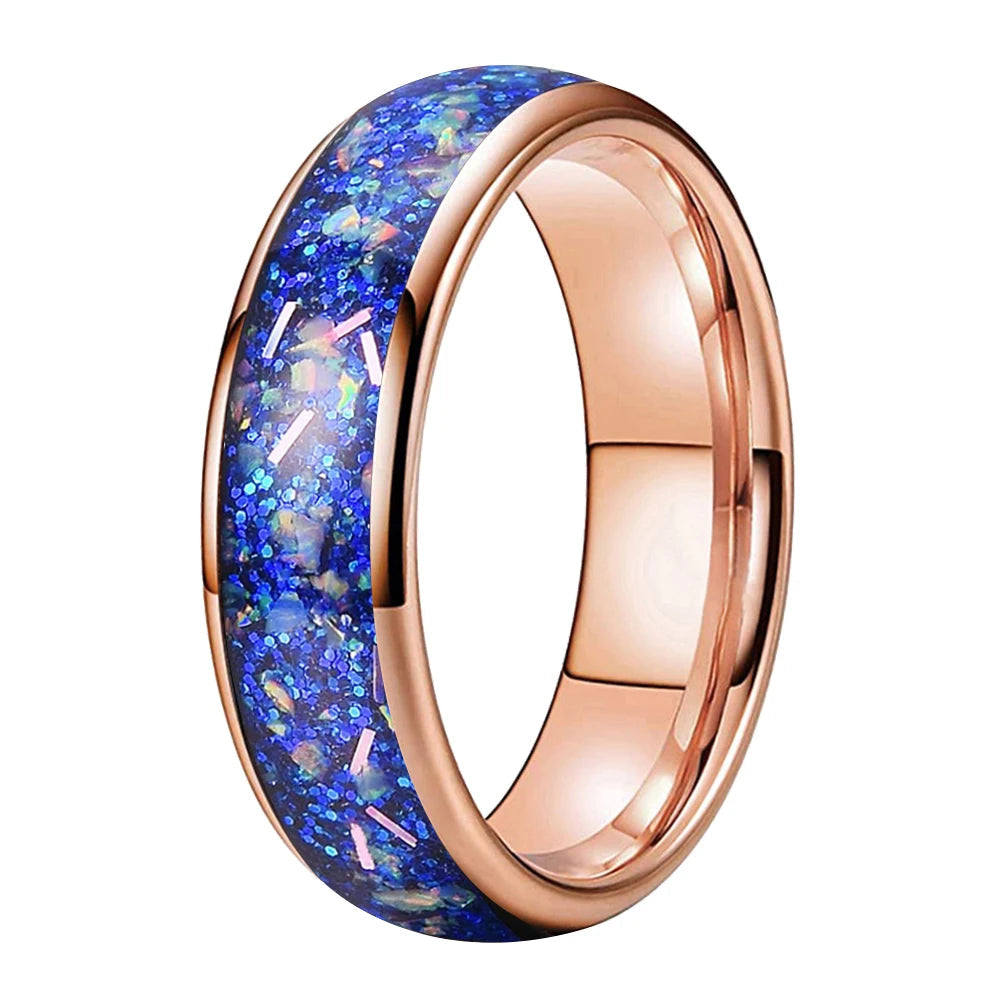 Tungsten Wedding Band with True Blue Galaxy Opal Inlay