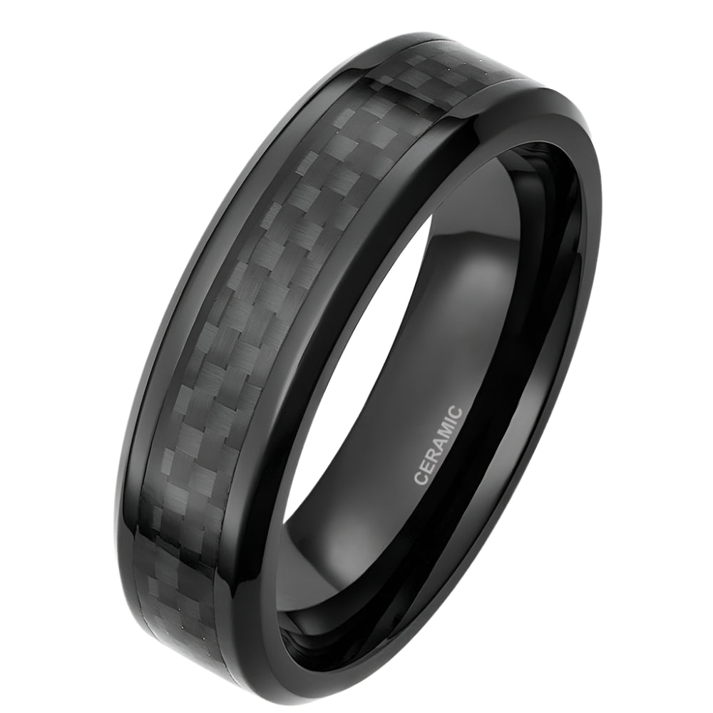 6mm/8mm Black Ceramic Ring – Carbon Fiber Inlay