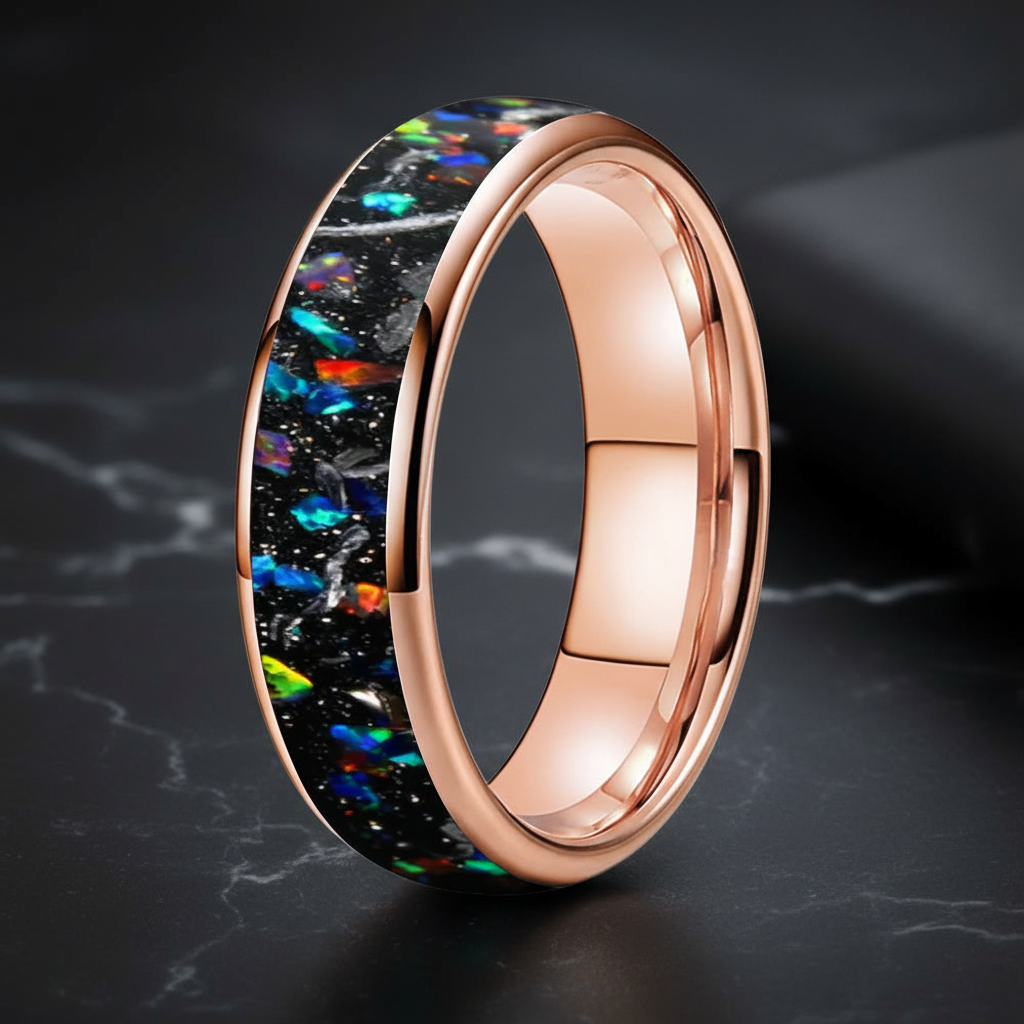 6mm Meteorite Opal Tungsten Ring