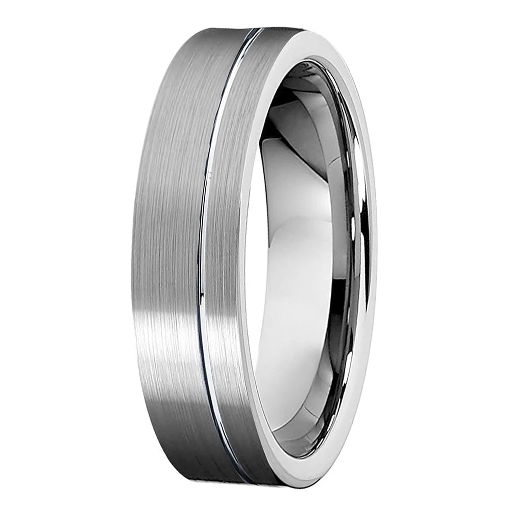 6mm Silver Tungsten Ring with Offset Line