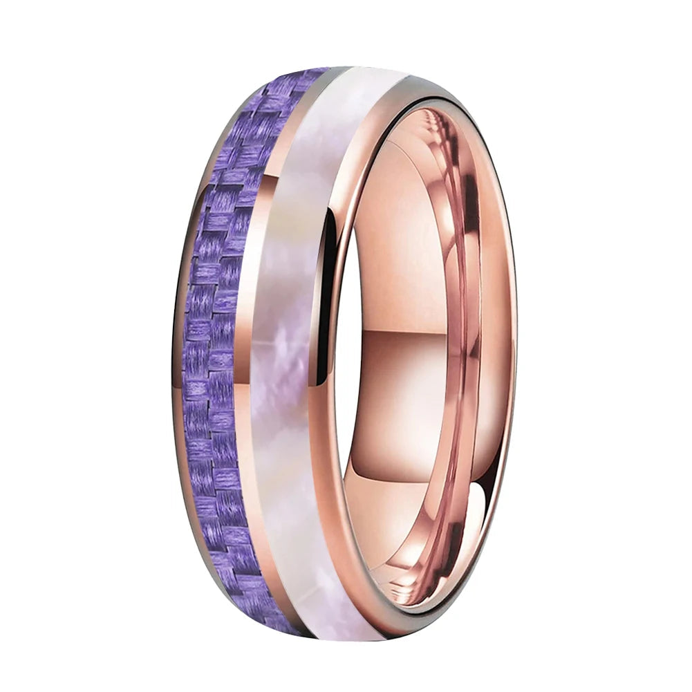 6mm Tungsten ring with Purple Carbon Fiber & Pink Abalone Inlay