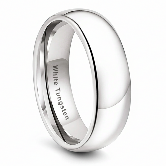 7mm White Tungsten Engagement Ring Comfort Fit