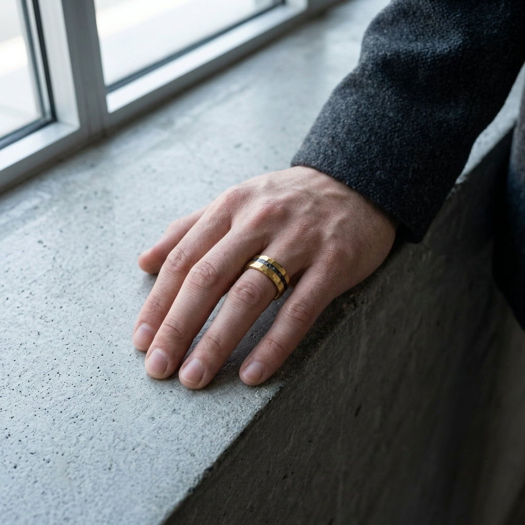 8MM Hammered Meteorite Tungsten Wedding Band
