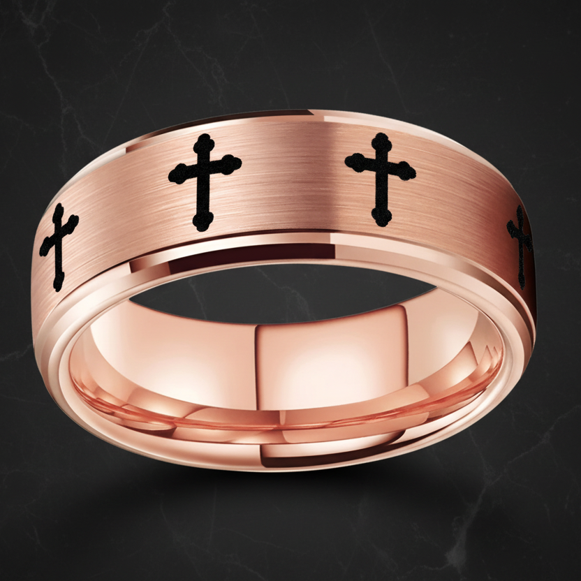 Tungsten Cross Ring with Lord’s Prayer