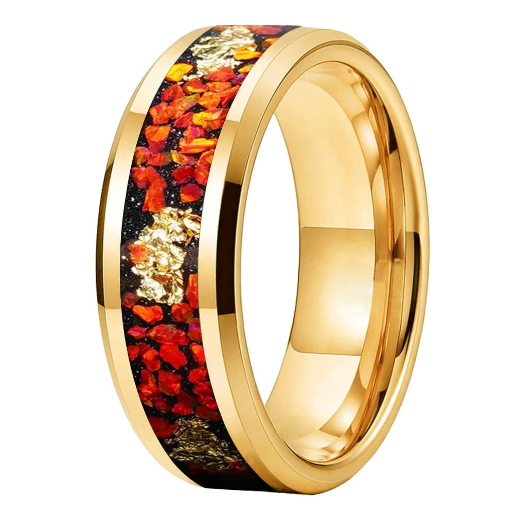 8MM Tungsten Ring with Orange Opal