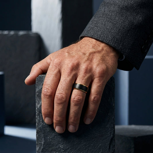 8MM Black Tungsten Ring with Gold Accents