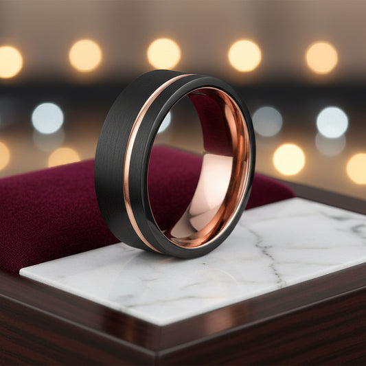 8MM Brushed Tungsten Ring - Offset Groove Design