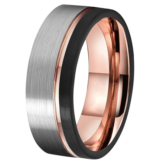 8MM Brushed Tungsten Ring - Offset Groove Design