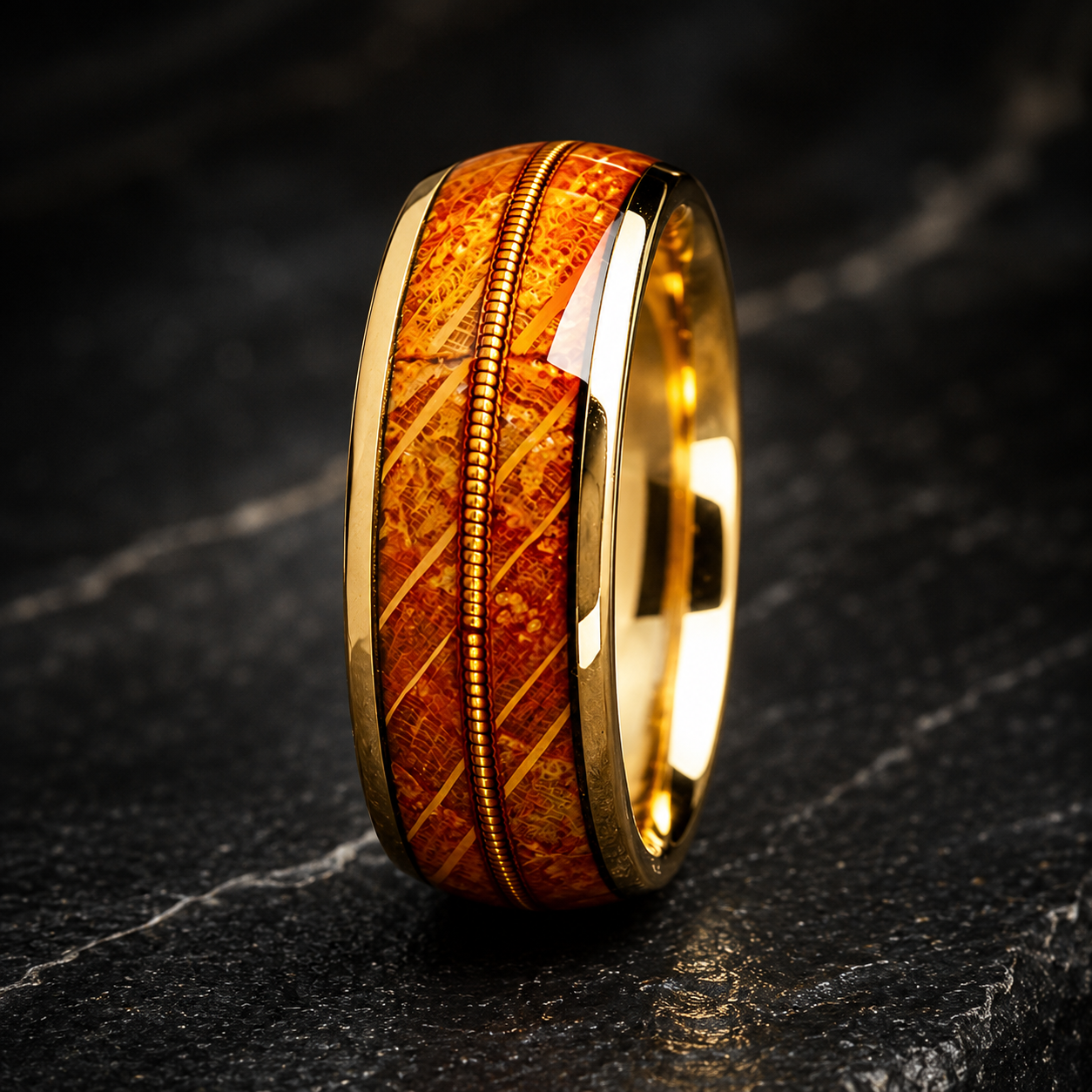 8MM Tungsten Ring with Whiskey Barrel Wood