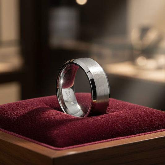 8mm Silver Tungsten Carbide Ring