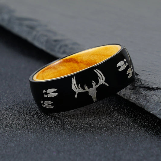 8mm Stainless Steel Deer Ring with Olive Wood Liner