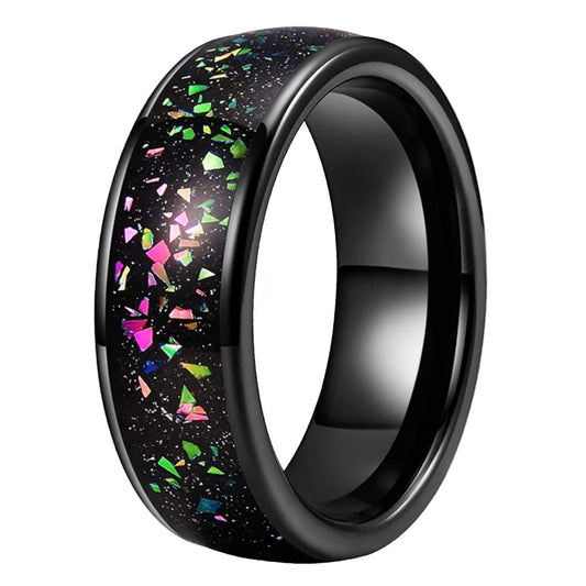8mm Tungsten Ring with Galaxy Opal Inlay