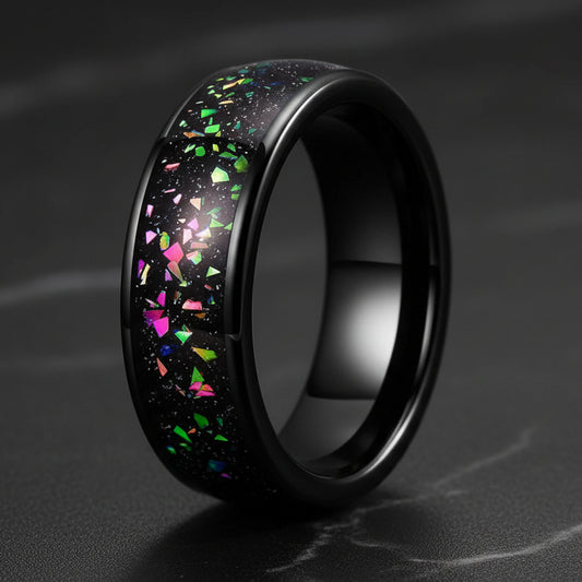 8mm Tungsten Ring with Galaxy Opal Inlay