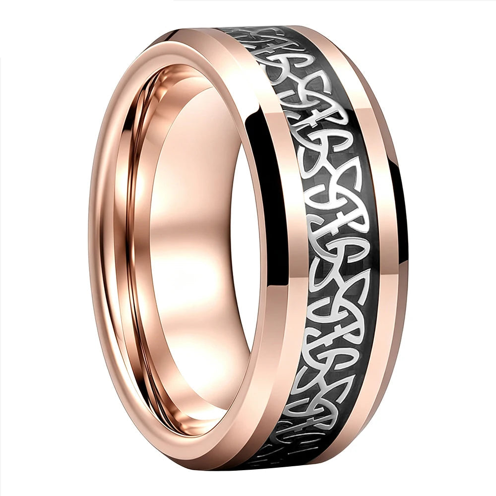 Tungsten Ring with Celtic Knot and Black Carbon Fiber Inlay
