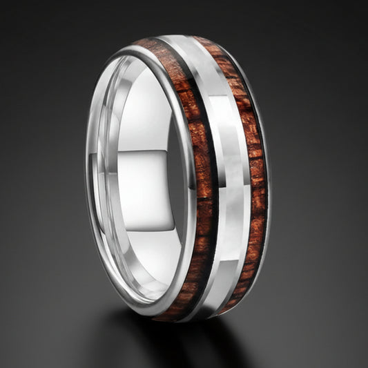 8mm Tungsten Ring with Koa Wood & Mother of Pearl Inlay