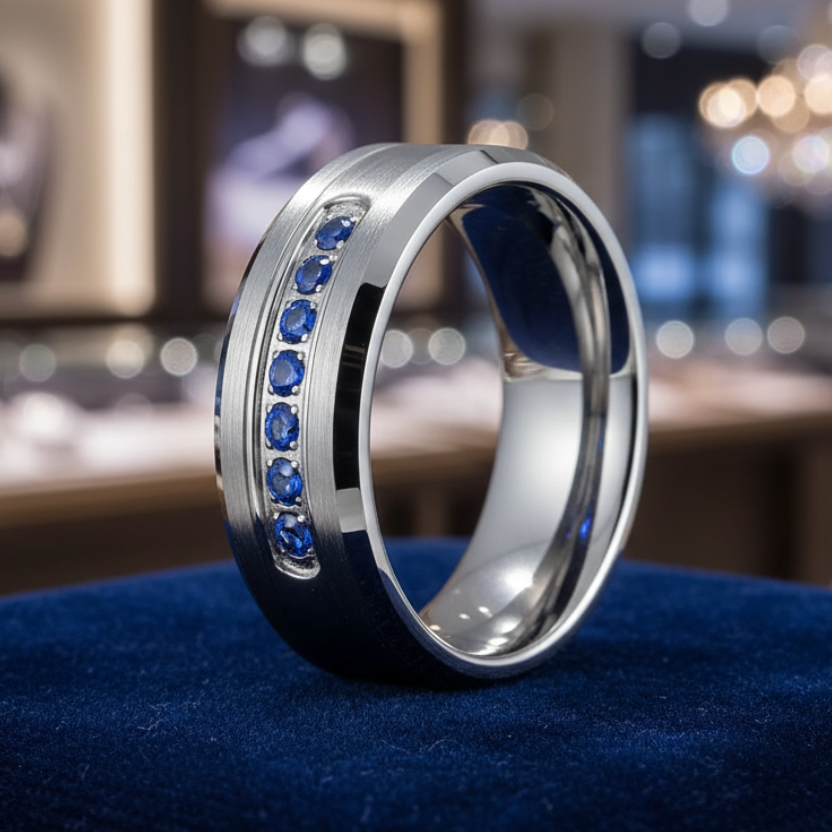 8mm Tungsten Ring with Seven CZ Stones