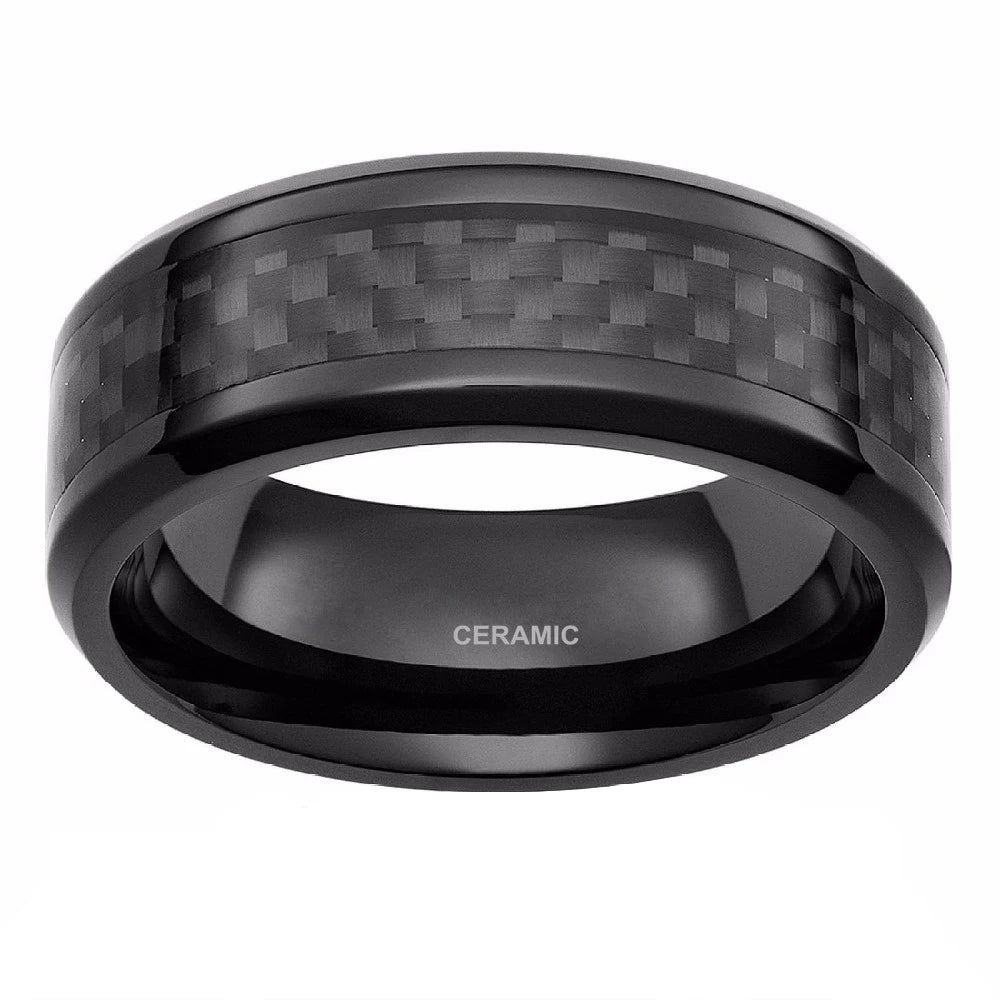 8mm Black Ceramic Ring – Carbon Fiber Inlay