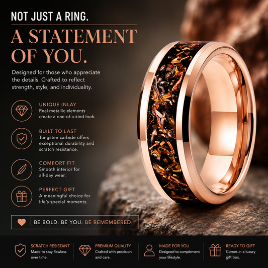 8mm Black Sand Copper Steel Foil Tungsten Ring