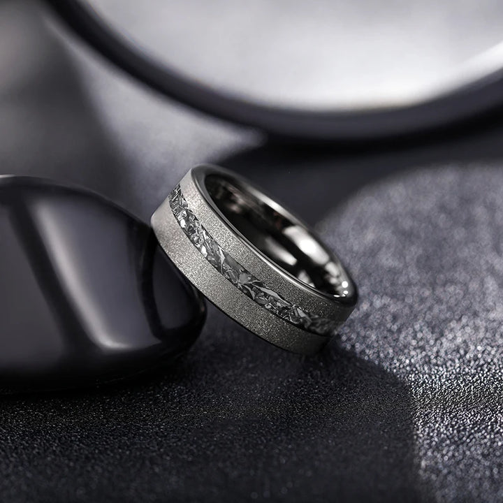 8mm Black Tungsten Ring – Sanded Finish with Zircon
