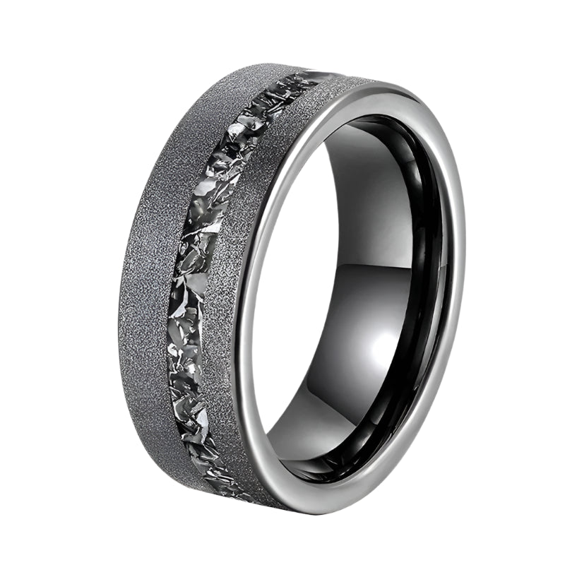 8mm Black Tungsten Ring – Sanded Finish with Zircon