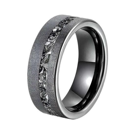 8mm Black Tungsten Ring – Sanded Finish with Zircon