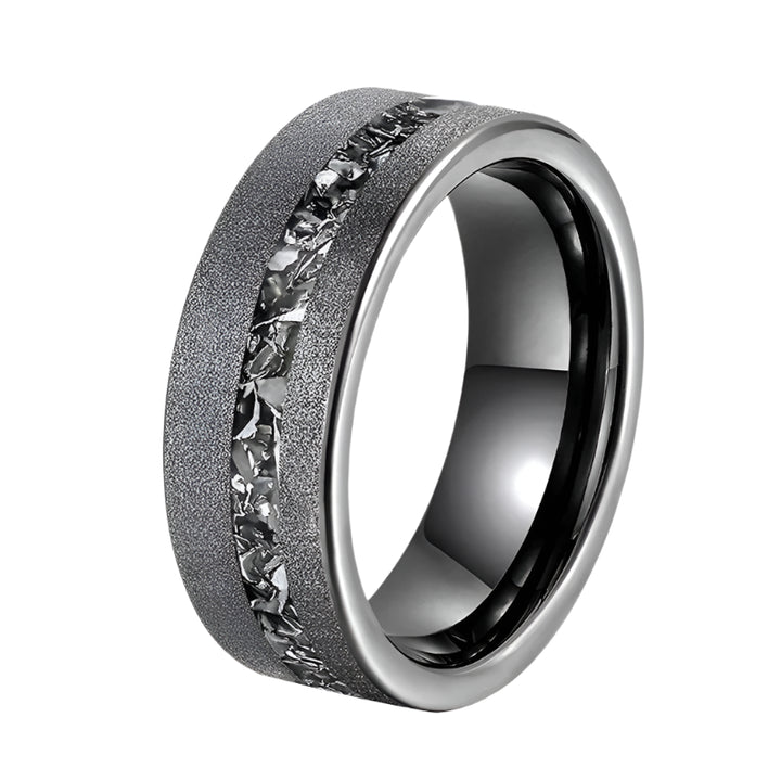 8mm Black Tungsten Ring – Sanded Finish with Zircon