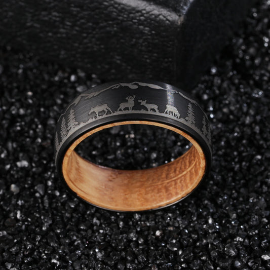 8mm Black Tungsten Wood Ring with Laser Forest Inlay