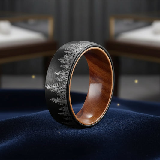 8mm Black Tungsten Forest Ring with Olive Wood Liner