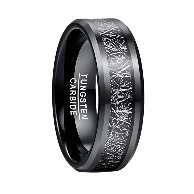 8mm Black Tungsten Ring – Meteorite & Carbon Fiber Inlay