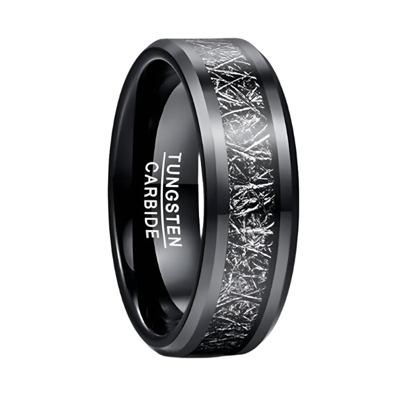 8mm Black Tungsten Ring – Meteorite & Carbon Fiber Inlay