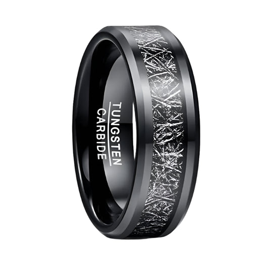 8mm Black Tungsten Ring – Meteorite & Carbon Fiber Inlay