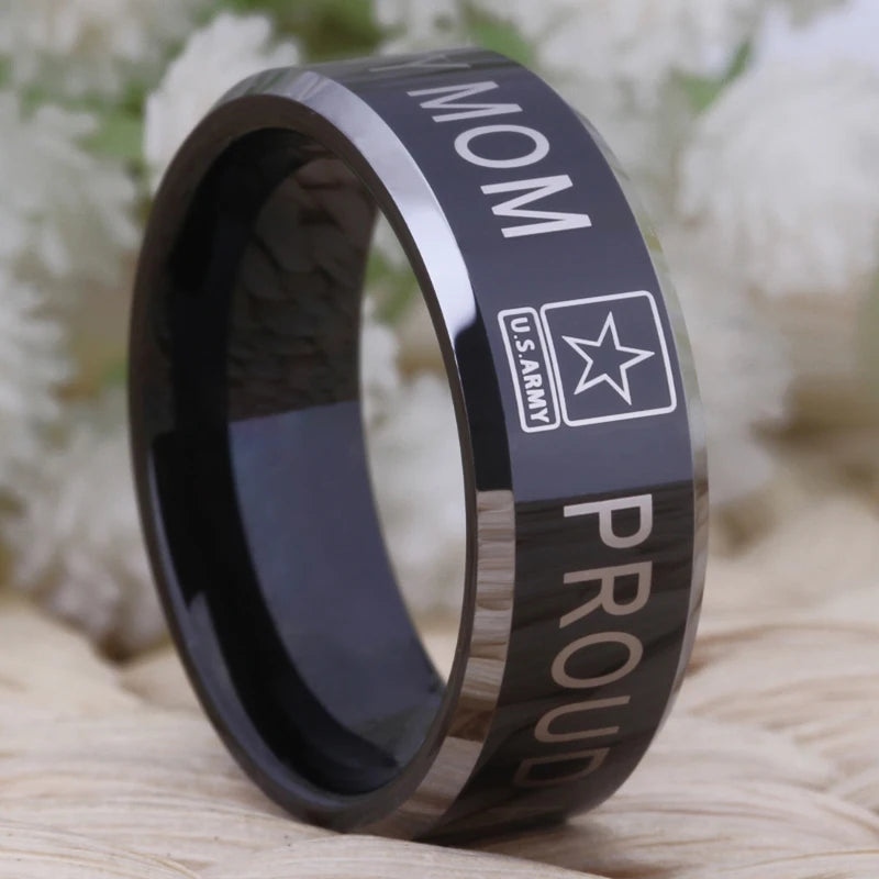 8mm Black Tungsten Ring – Proud Army Mom Design