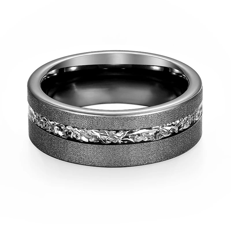 8mm Black Tungsten Ring – Sanded Finish with Zircon