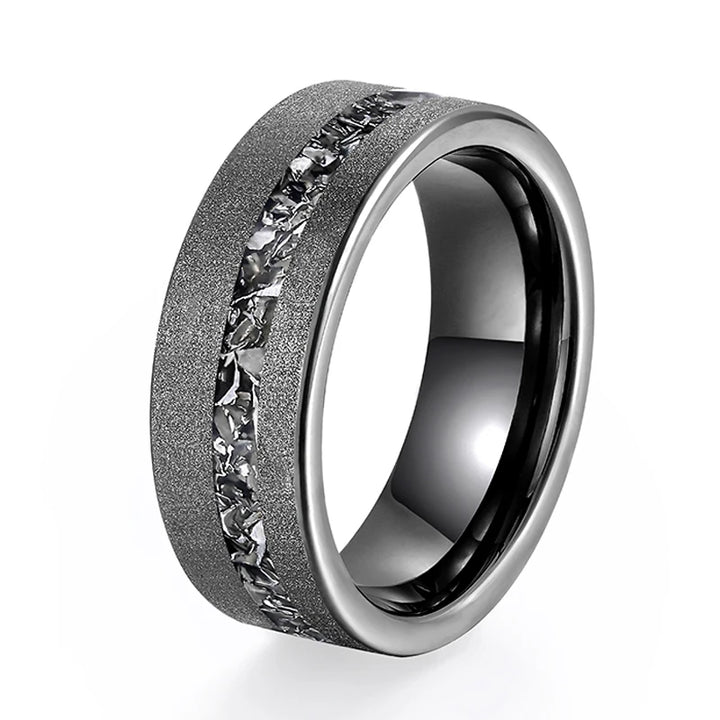 8mm Black Tungsten Ring – Sanded Finish with Zircon