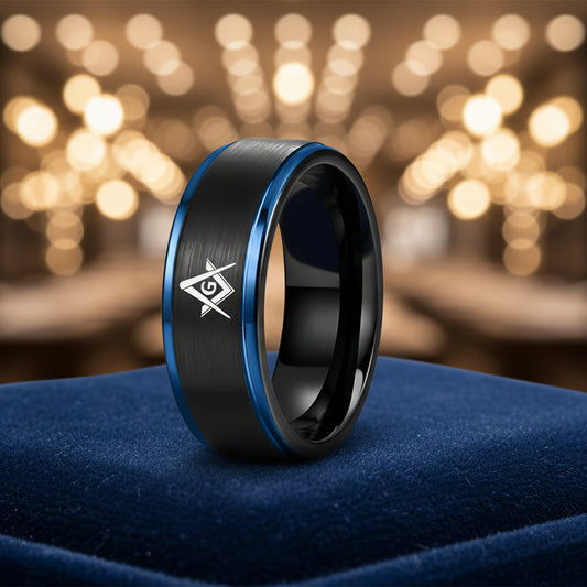 8mm Black Tungsten Steel Masonic Ring