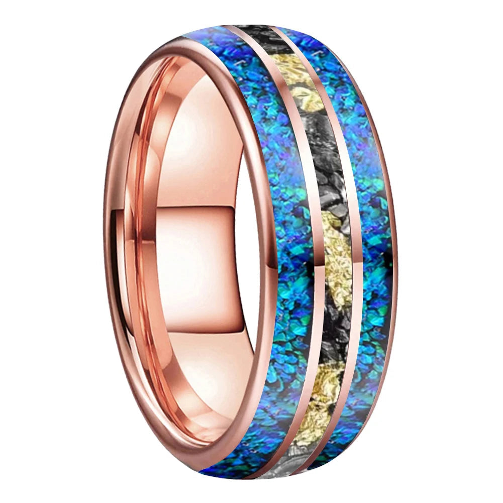 8mm Blue Opal Meteorite Tungsten Ring