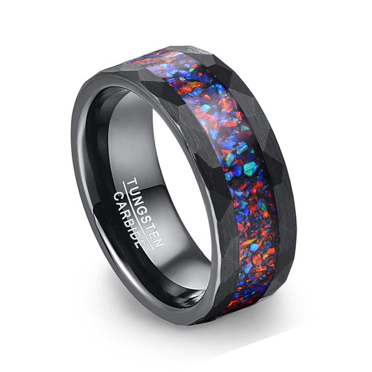 8mm Blue Opal Tungsten Ring Plated Black